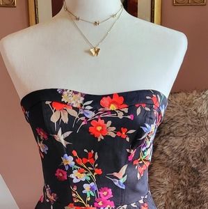 Black floral strapless dress